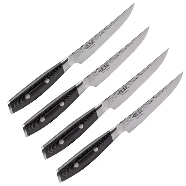 Yaxell Tsuchimon Steakmessenset – 4-delig – 3 Lagen Damaststaal – VG10 Staal – Canvas-Micarta Heft