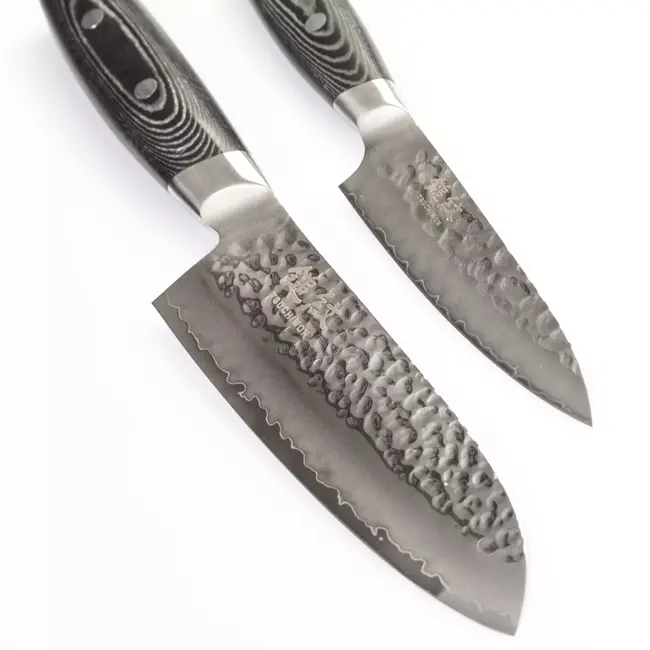 Yaxell Tsuchimon Messenset – 2-delig – Santokumes 16,5 cm en Universeelmes 12 cm – 3 Lagen Damaststaal – VG10 Staal – Canvas-Micarta Heft