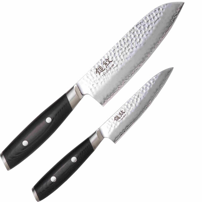Yaxell Tsuchimon Messenset – 2-delig – Santokumes 16,5 cm en Universeelmes 12 cm – 3 Lagen Damaststaal – VG10 Staal – Canvas-Micarta Heft