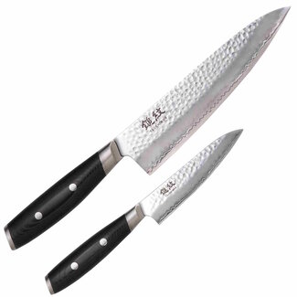Yaxell Tsuchimon Messenset – 2-delig – Koksmes 20 cm en Universeelmes 12 cm – 3 Lagen Damaststaal – VG10 Staal – Canvas-Micarta Heft