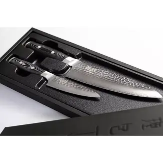 Yaxell Tsuchimon Messenset – 2-delig – Koksmes 20 cm en Universeelmes 12 cm – 3 Lagen Damaststaal – VG10 Staal – Canvas-Micarta Heft