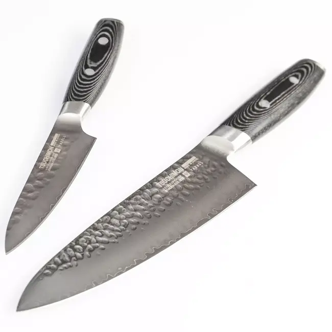 Yaxell Tsuchimon Messenset – 2-delig – Koksmes 20 cm en Universeelmes 12 cm – 3 Lagen Damaststaal – VG10 Staal – Canvas-Micarta Heft