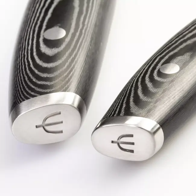 Yaxell Tsuchimon Geschenkset – 3-delig – Messenslijper met Koksmes 20 cm en Universeelmes 12 cm – 3 Lagen Damaststaal – VG10 Staal – Canvas-Micarta Heft