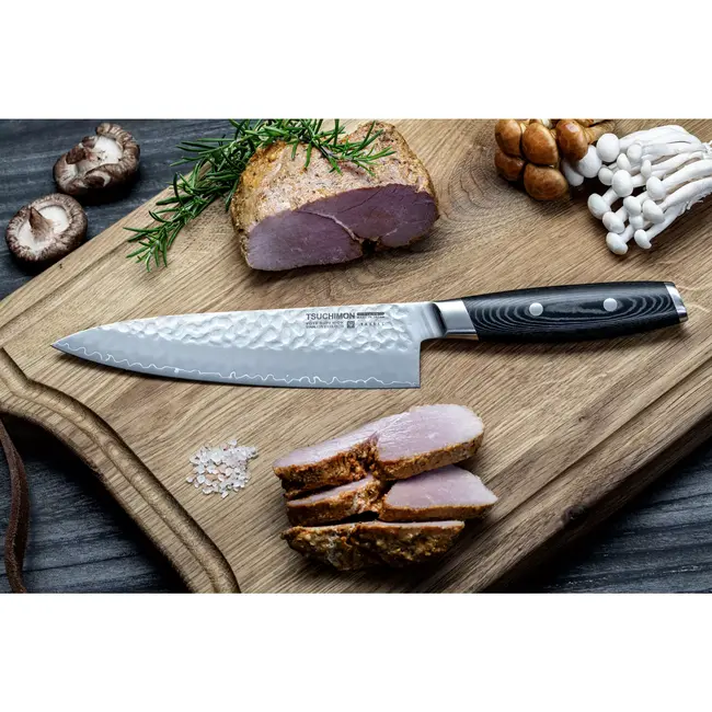 Yaxell Tsuchimon Geschenkset – 3-delig – Messenslijper met Koksmes 20 cm en Universeelmes 12 cm – 3 Lagen Damaststaal – VG10 Staal – Canvas-Micarta Heft