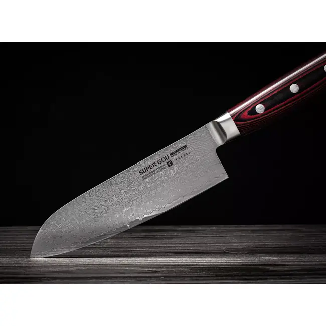 Yaxell Super Gou Santoku Koksmes 16,5 cm – 161 Lagen Damaststaal – SG2 Staal – 63 HRC – Canvas-Micarta Heft