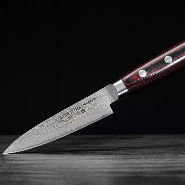 Yaxell Super Gou Officemes 10 cm – 161 Lagen Damaststaal – SG2 Staal – 63 HRC – Canvas-Micarta Heft