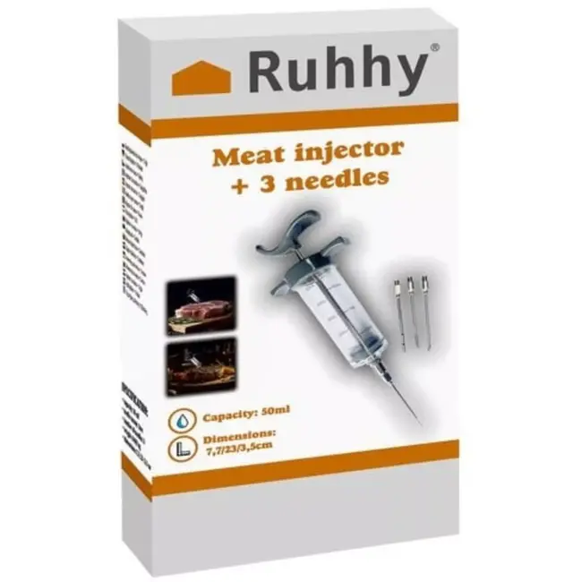 Ruhhy Vleesinjector Set – 3 Naalden – Voor Sappig en Perfect Gekruid Vlees – 50 ml Capaciteit