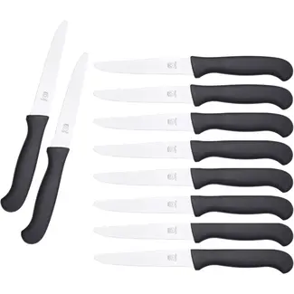 RÖR Solingen Tafelmes – RVS – Lemmet 10,5 cm – Zwart Kunststof – 10 stuks