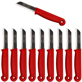 Solingen Schilmesje – RVS Glad – 16 cm met Blade Cover – Rood – 10 Stuks