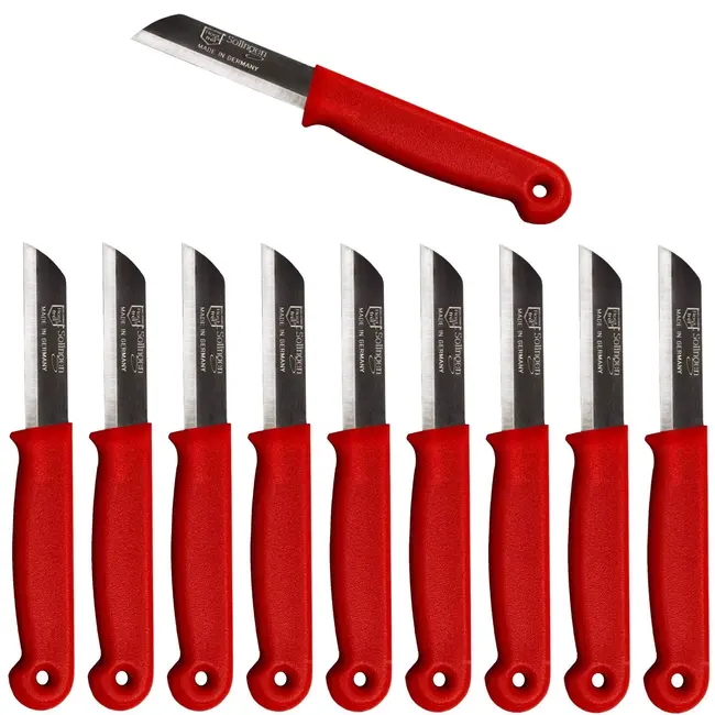 Solingen Schilmesje – RVS Glad – 16 cm met Blade Cover – Rood – 10 Stuks