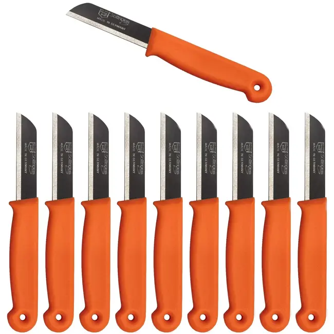 Solingen Schilmesje – RVS Glad – 16 cm met Blade Cover – Oranje – 10 Stuks