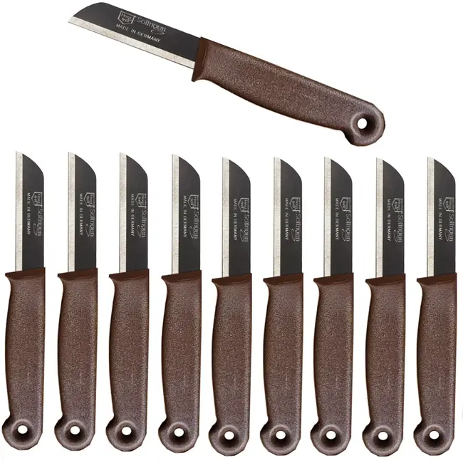 Solingen Schilmesje – RVS Glad – 16 cm met Blade Cover – Bruin – 10 stuks