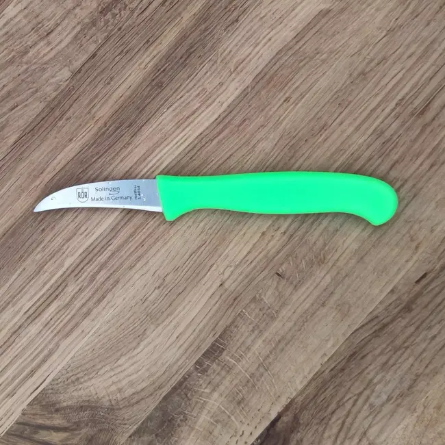 RÖR Solingen Schilmesje Krom / Gebogen – Kunststof Handvat – RVS Lemmet – Neon Groen