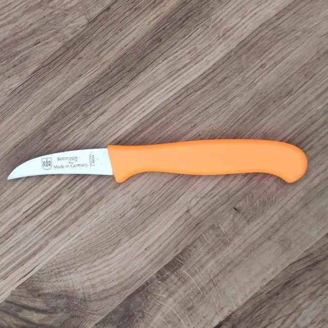 RÖR Solingen Schilmesje Krom / Gebogen – Kunststof Handvat – RVS Lemmet – Neon Oranje