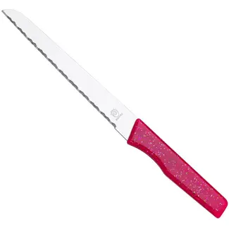 RÖR Solingen Broodmes – Gekarteld Lemmet – Glitter Kunststof Handvat – 18 cm – rood