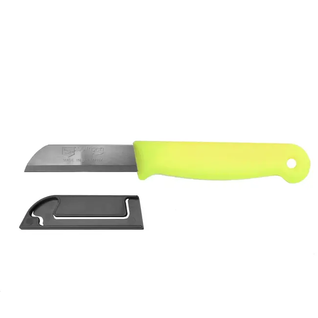 Solingen Schilmesje – RVS – Glad – 16 cm met Blade Cover – Neon Geel