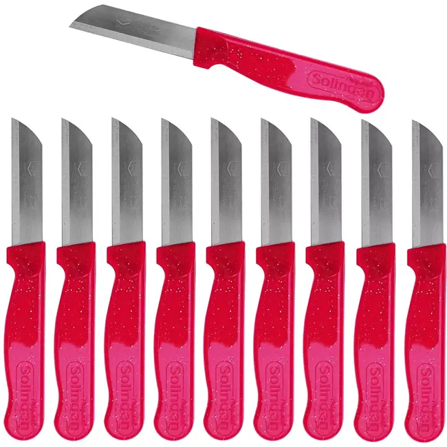 Solingen Schilmesje Robuust Handvat – RVS Glad – 16 cm met Blade Cover – Rood Glitter – 10 stuks