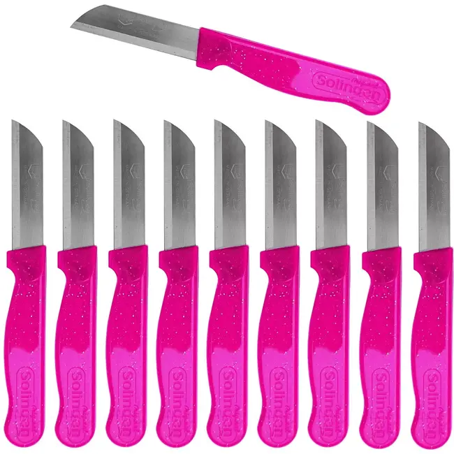 Solingen Schilmesje Robuust Handvat – RVS Glad – 16 cm met Blade Cover – Roze Glitter – 10 stuks
