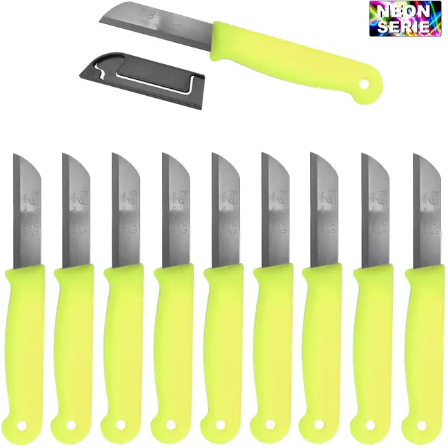 Solingen Schilmesje – RVS – Glad – 16 cm met Blade Cover – Neon Geel – 10 stuks