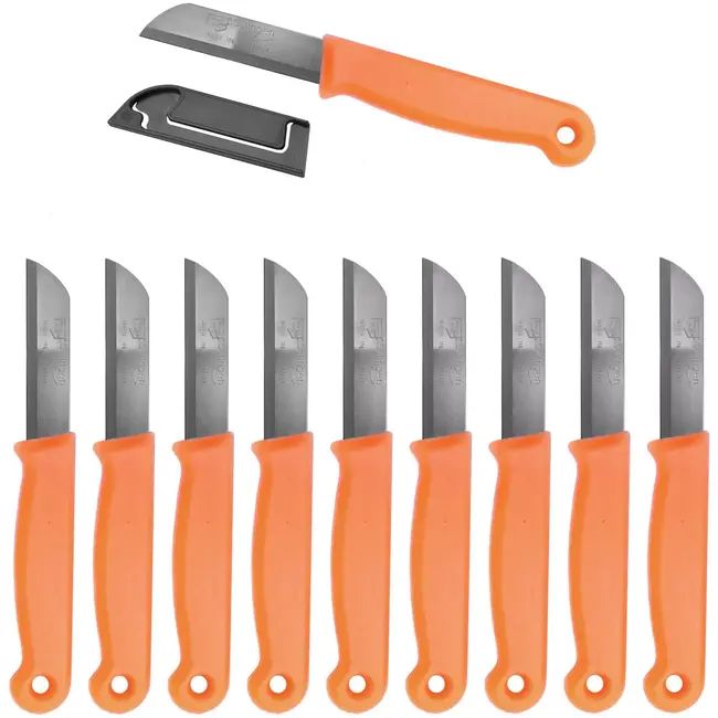 Solingen Schilmesje – RVS – Glad – 16 cm met Blade Cover – Neon Oranje – 10 stuks