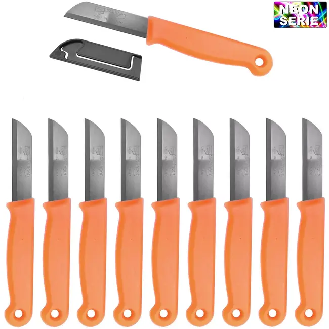 Solingen Schilmesje – RVS – Glad – 16 cm met Blade Cover – Neon Oranje – 10 stuks