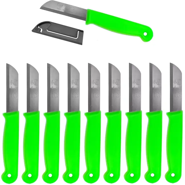 Solingen Schilmesje – RVS – Glad – 16 cm met Blade Cover – Neon Groen – 10 stuks