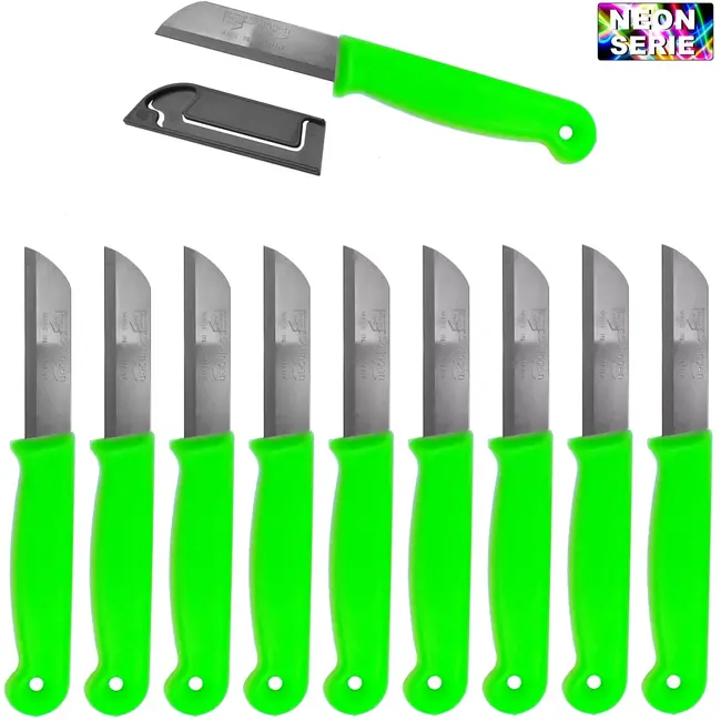 Solingen Schilmesje – RVS – Glad – 16 cm met Blade Cover – Neon Groen – 10 stuks