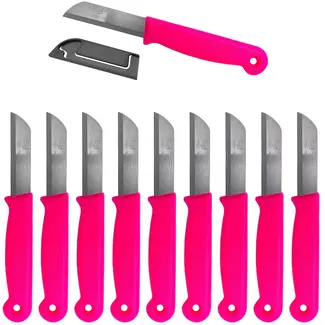Solingen Schilmesje – RVS – Glad – 16 cm met Blade Cover – Neon Roze – 10 stuks
