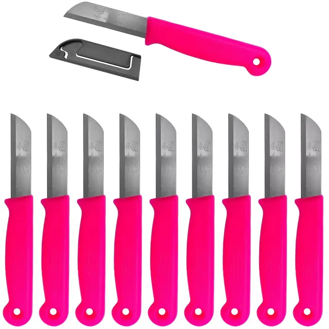 Solingen Schilmesje – RVS – Glad – 16 cm met Blade Cover – Neon Roze – 10 stuks