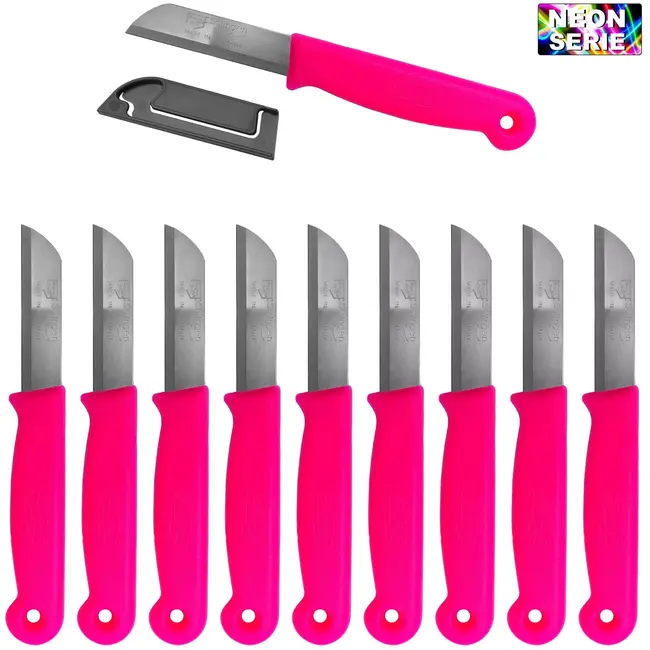 Solingen Schilmesje – RVS – Glad – 16 cm met Blade Cover – Neon Roze – 10 stuks