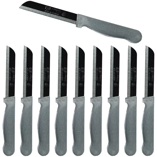 Solingen Kartelmes – Tomatenmes met Kartel – Robuust Handvat – RVS – 18,5 cm met Blade Cover – Zilver Glitter – 10 Stuks