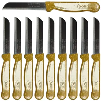Solingen Kartelmes – Tomatenmes met Kartel – Robuust Handvat – RVS – 18,5 cm met Blade Cover – Goud Glitter – 10 Stuks