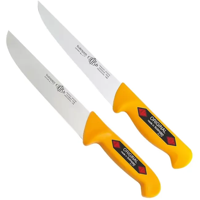 Eikaso Solingen Slagers- en universeelmes set – ergonomisch – geel – 15 cm en 13 cm lemmet