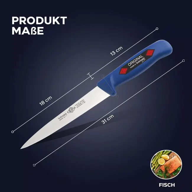 Eikaso Solingen 3-delige vismessenset – Flexibele lemmeten – Ergonomische handvatten – Blauw