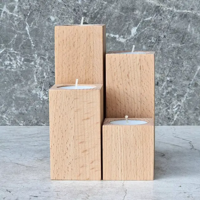 HOCHO Beukenhouten Waxinelichthouder – 50x50x60 mm- Natuurlijke Sfeer & Stijlvol Design