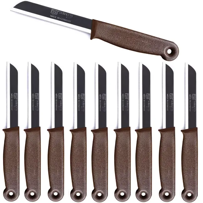 Solingen Kartelmes – Tomatenmes met Kartel – RVS – 18,5 cm met Blade Cover – Bruin – 10 stuks
