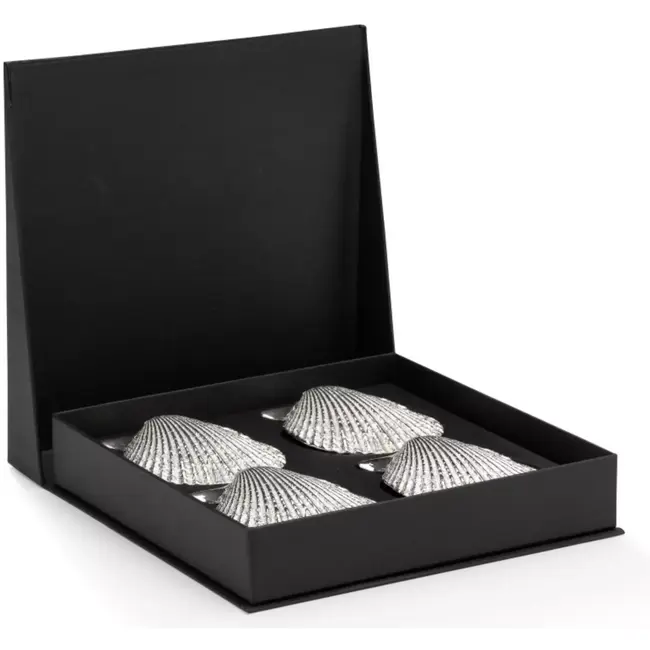 Anovi Luxe Zilvertinnen Amuse Schelpen – Franse Elegantie – Set van 4 in Geschenkverpakking
