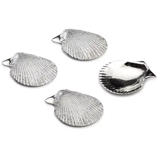 Anovi Luxe Zilvertinnen Amuse Schelpen – Franse Elegantie – Set van 4 in Geschenkverpakking