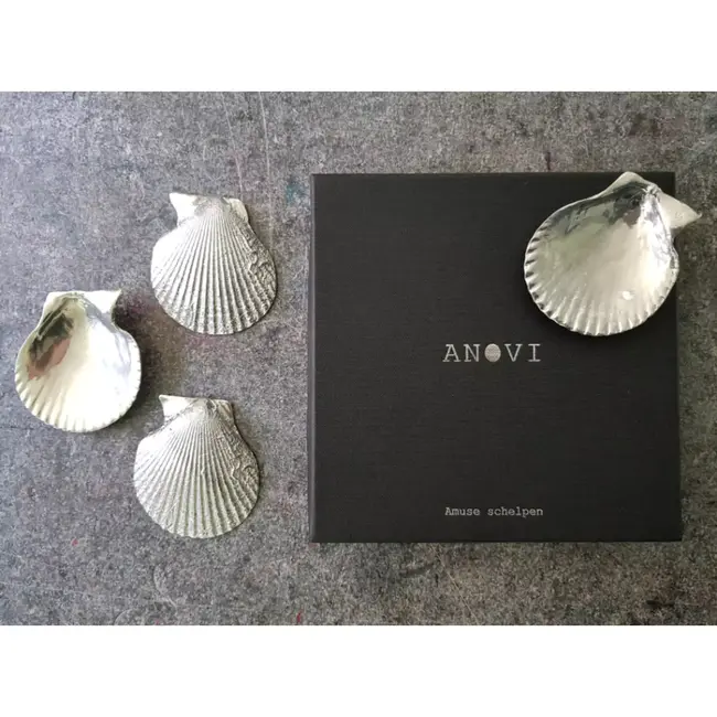Anovi Luxe Zilvertinnen Amuse Schelpen – Franse Elegantie – Set van 4 in Geschenkverpakking