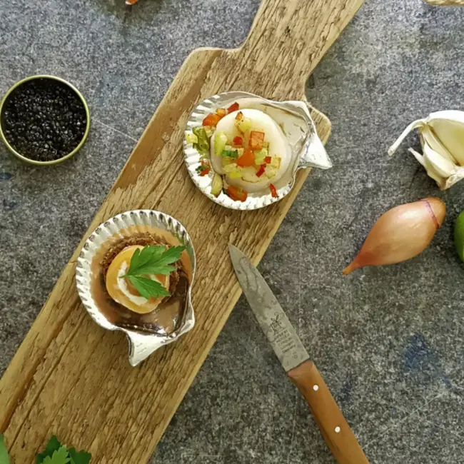 Anovi Luxe Zilvertinnen Amuse Schelpen – Franse Elegantie – Set van 4 in Geschenkverpakking