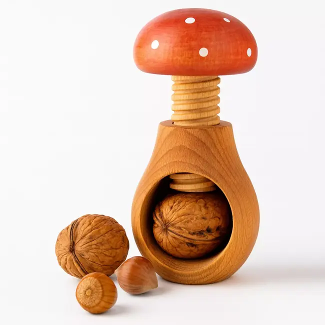 Glowel Paddenstoel Notenkraker – Eenvoudig en Leuk Noten Kraken – Rood met Witte Stippen
