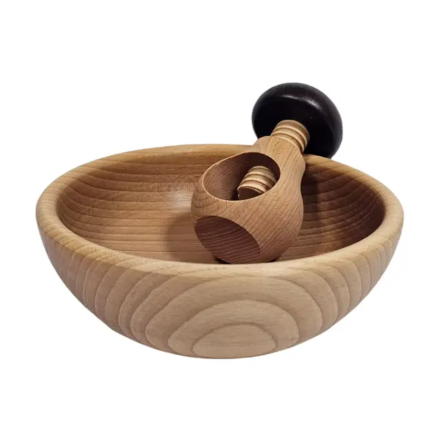 Glowel Massief beukenhouten schaaltje 18 cm als opvangschaal voor noten en schalen