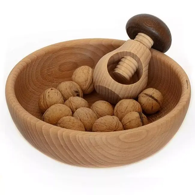 Glowel Massief beukenhouten schaaltje 18 cm als opvangschaal voor noten en schalen