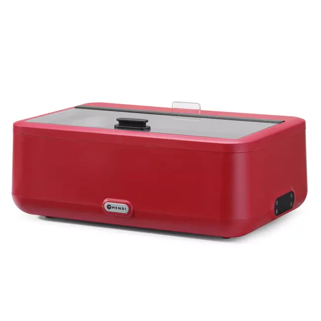 HENDI Stijlvolle chafing dish – rood – digitaal bedieningspaneel – gehard glazen deksel – 607x402x245 mm