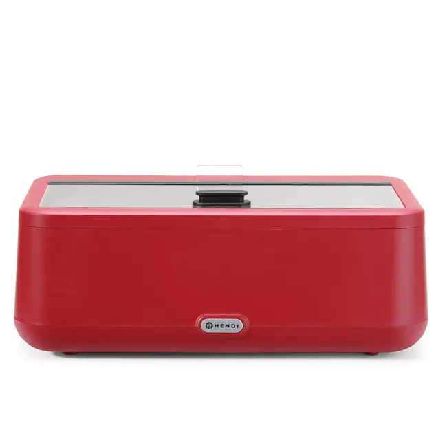 HENDI Stijlvolle chafing dish – rood – digitaal bedieningspaneel – gehard glazen deksel – 607x402x245 mm