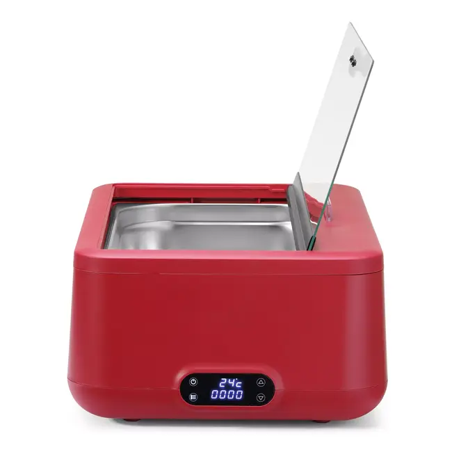 HENDI Stijlvolle chafing dish – rood – digitaal bedieningspaneel – gehard glazen deksel – 607x402x245 mm
