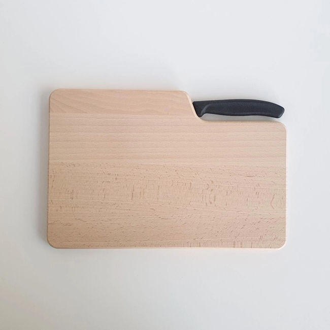 HOCHO Lumin Beukenhouten snijplank 300 x 200 x 15 mm met mesgleuf, inclusief mes en unit box, ideaal om te snijden en serveren
