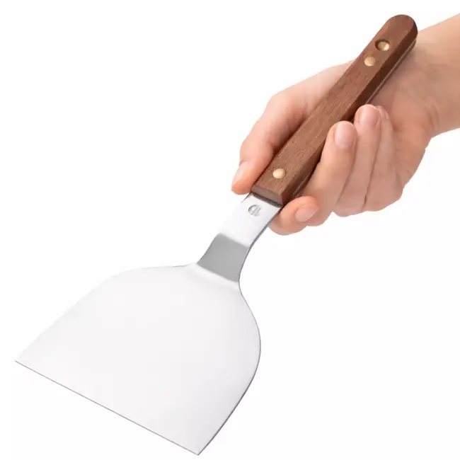 HENDI Teppanyaki spatel – roestvast staal – walnoothouten handgreep – 240x105 mm