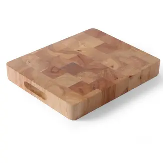 HENDI Dikke snijplank met handgrepen – 265x325x45 mm – rubberhout – schaakpatroon