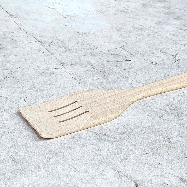 HOCHO Velin beukenhouten spatel 295 x 60 x 7 mm met sleuven, voor roeren, bakken, smeren en serveren